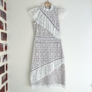 Sea New York White / Nude Lined Asymmetrical Ruffle Sleeveless Mini Dress Size 2